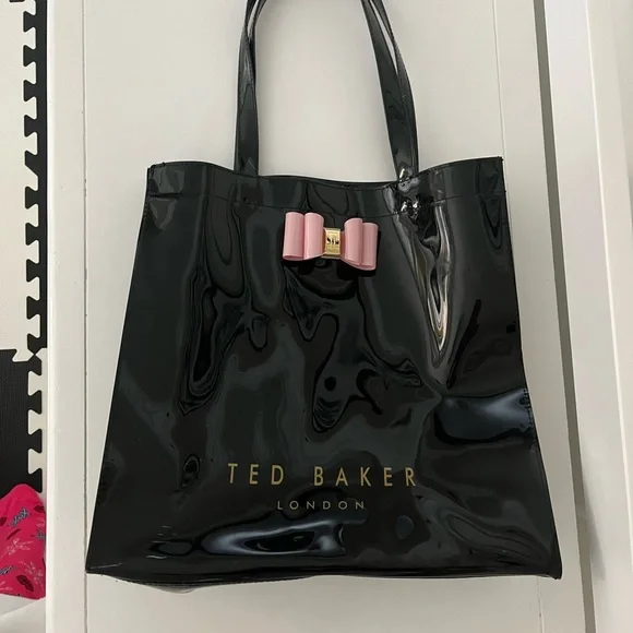 Ted Baker | Bags | Ted Baker Black Bag With Pink Bow | Poshmark